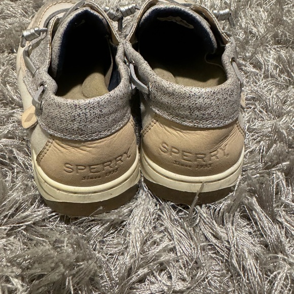 Sperry Top Sider Beige Silver Sparkle Suede Boat Shoes STS83340 SZ 8 - Picture 2 of 7